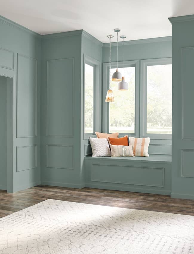 Behr Color of the Year 2018 "In the Moment" is a cool, tranquil, spruce blue inspired by nature. #colortrends