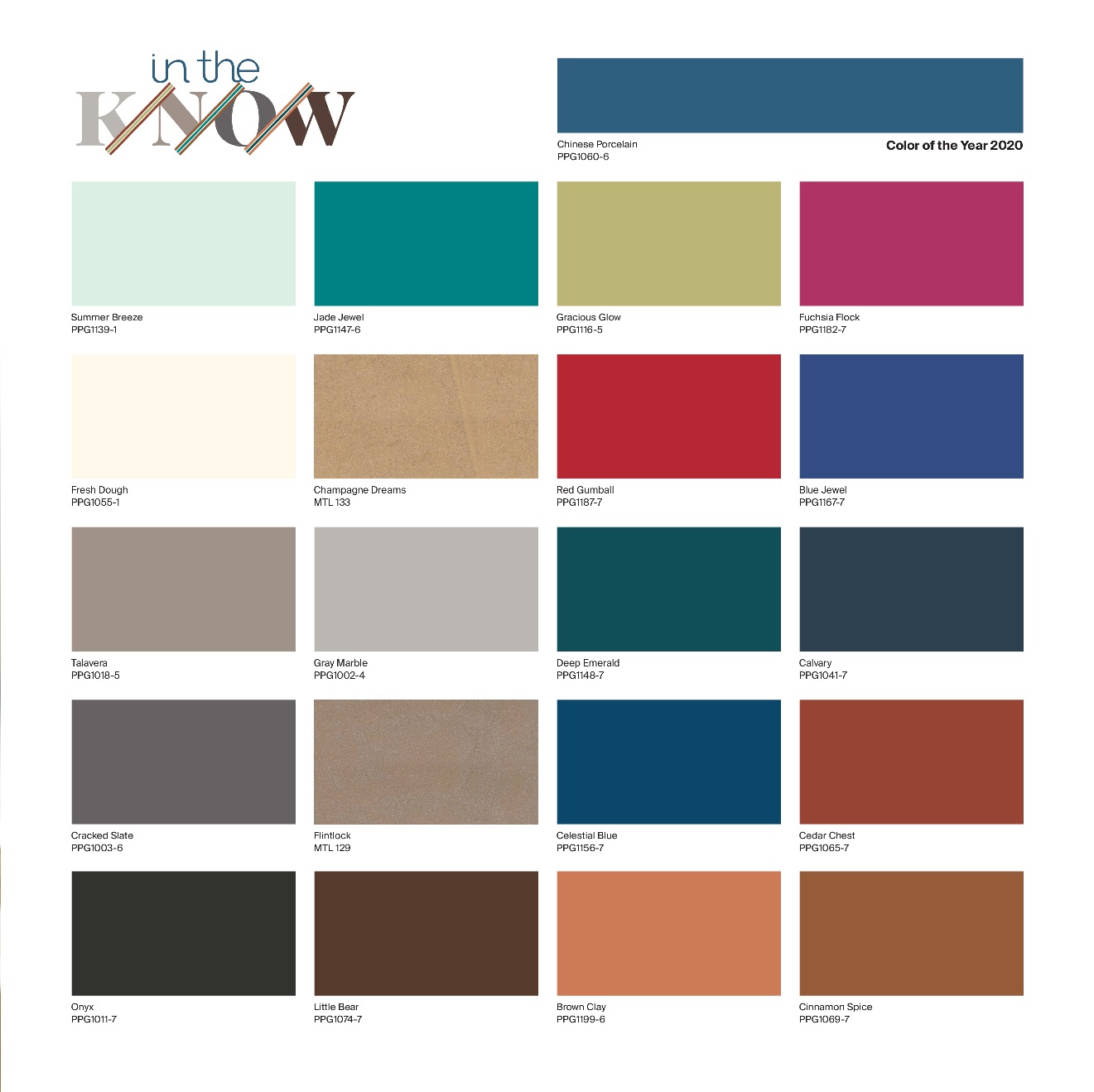 PPG color of the year - global color palette 2020 In the Know