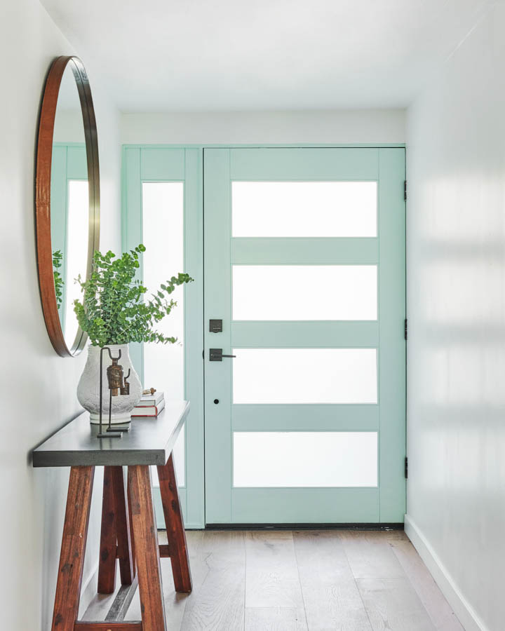 Mint paint color on door, example of 2020 color trend